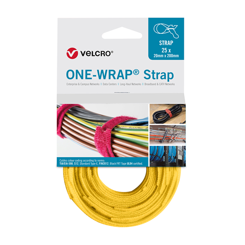 Velcro VEL-OW64504 | Yellow 200mm x 20mm VELCRO® Brand ONE-WRAP® Cable Ties (Reel / 25)