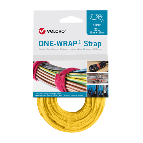 Velcro VEL-OW64504 | Yellow 200mm x 20mm VELCRO&Acirc;&reg; Brand ONE-WRAP&Acirc;&reg; Cable Ties (Reel / 25)