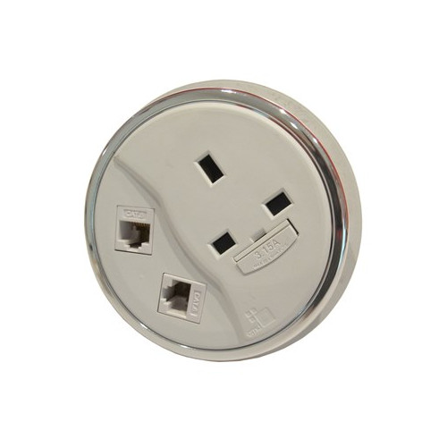 CMW Ltd | CMD Porthole In Desk Module 1 x 13A UK Power - 2 x Cat6 Data Module 80mm White