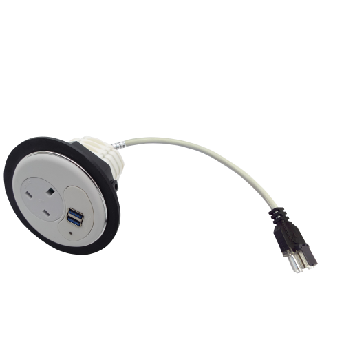 CMW Ltd Desk Cable Management | In Desk Module 1 x 13A UK Power - 2 x USB Socket 80mm White