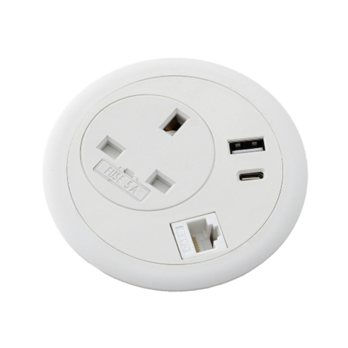 White Combo Unit 1 x Power, 1 x Cat6, 1 x USB A & C