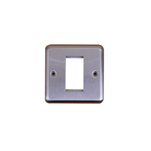 Kauden Single Brushed Steel Round Edge Plate accepts 1 EURO Module 50x25mm