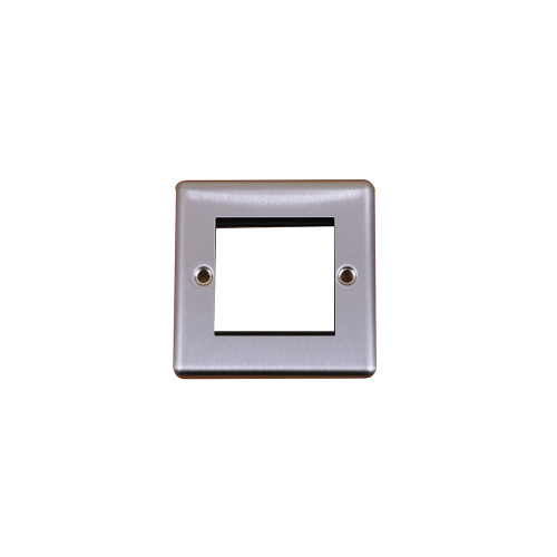 Kingfisher Double Brushed Steel Round Edge Plate accepts 2 EURO Modules 50x25mm