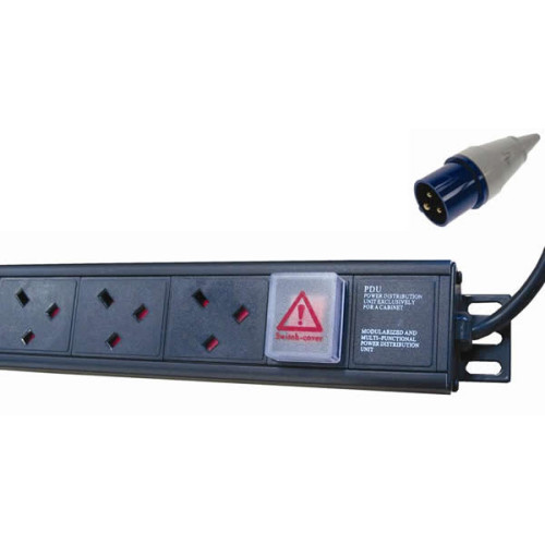 10 Way Vertical UK PDU 0U 3m Switched with 16A Commando Plug- Black (Each)
