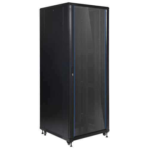 Qube 27U 800mm x 800mm Data Cabinet In Black with Glass Front & Steel Rear Door