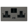 Double Gang Twin 13amp Switched Socket with 1 x USB Charger 2.1amp Black Nickel