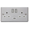 Double Gang Twin 13amp Switched Socket with 1 x USB Charger 2.1amp Polished Chrome
