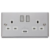 Double Gang Twin 13amp Switched Socket with 1 x USB Charger 2.1amp Polished Chrome Victorian