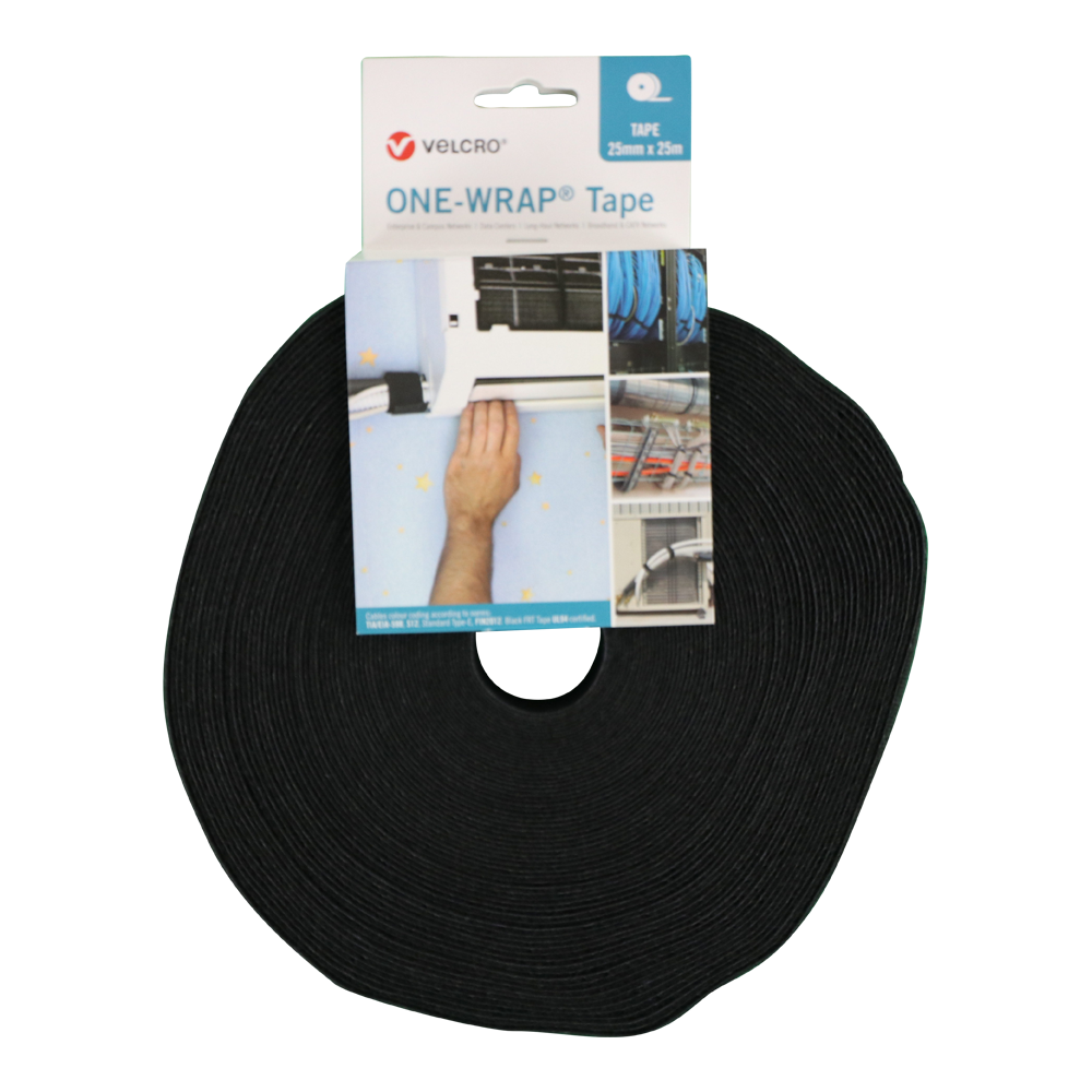 VELCRO Brand ONE-WRAP Tape 3/4 x 25 Yard Double Sided Self Gripping Roll Black 